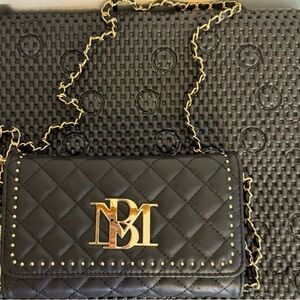 Badgley‎ Mischka Quilted Black Crossbody with Gold Accents